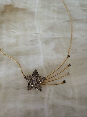 Vintage rhinestone shooting star gold tone necklace celestial glam fairy